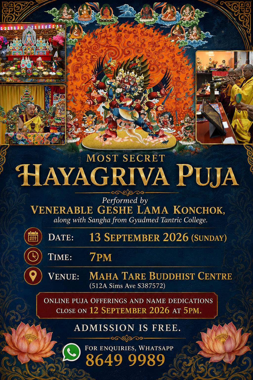 Most Secret Hayagriva Puja (Tamdrin Yangsang Kangsol), 13 Sep 2026